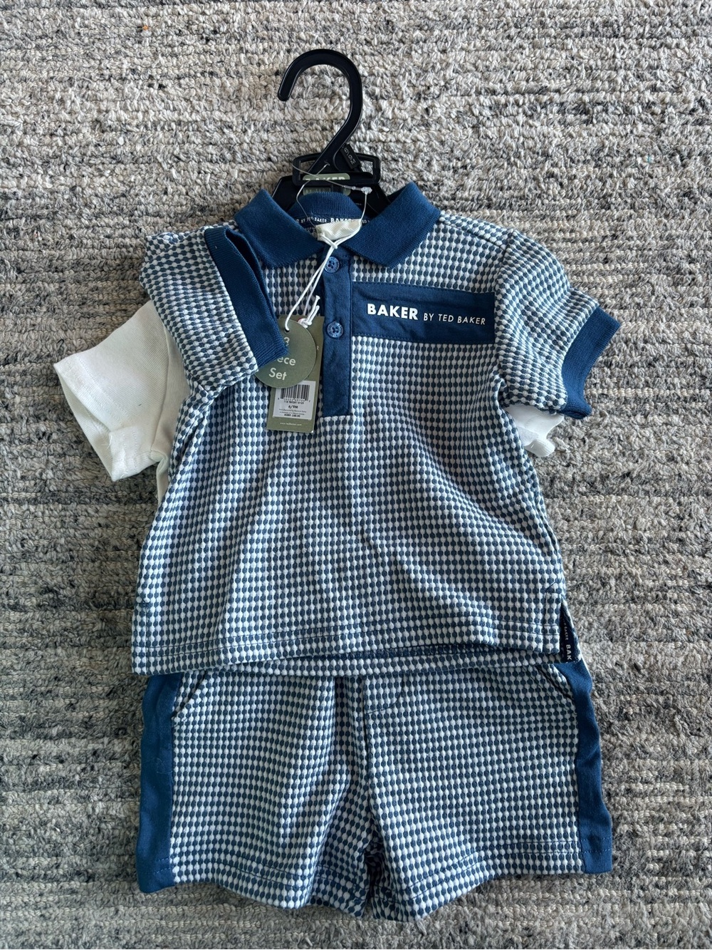 Ted Baker Navy & White Houndstooth Polo and Shorts 3 Piece Set